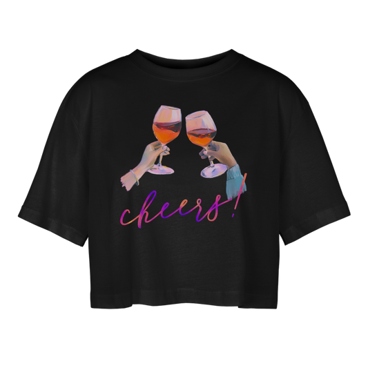 Frauen Oversized Cropped T-Shirt Cheers! - Schwarz