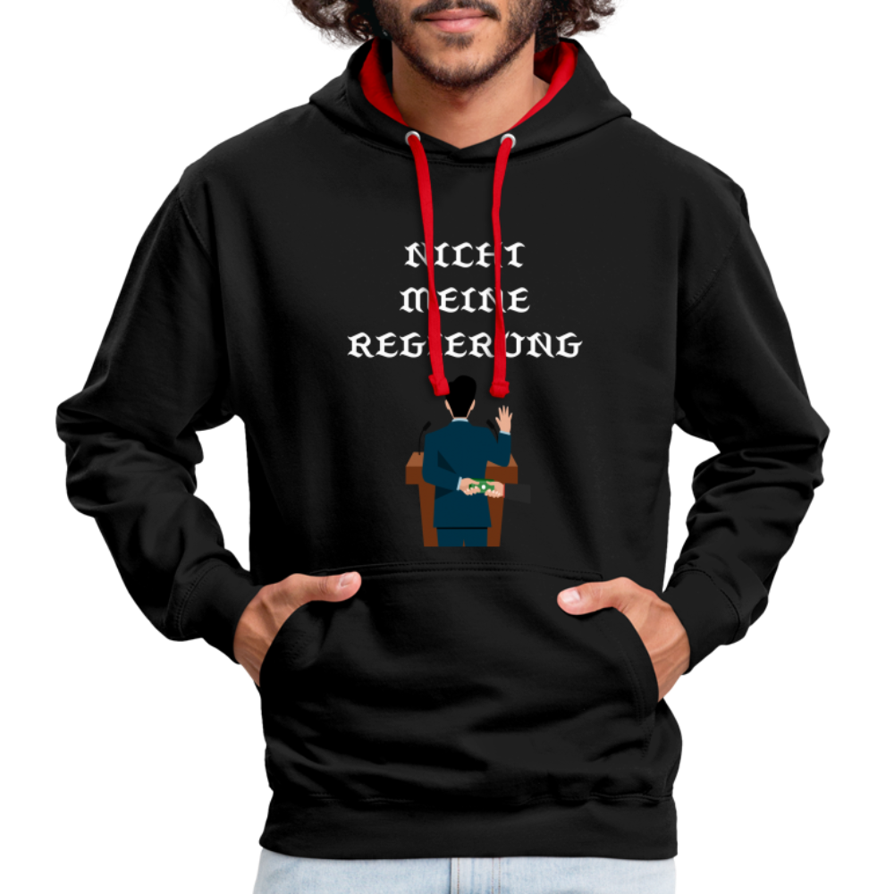 Kontrast Hoodie - Nicht meine Regierung - black/red