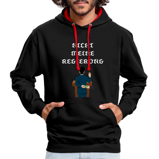 Kontrast Hoodie - Nicht meine Regierung - black/red