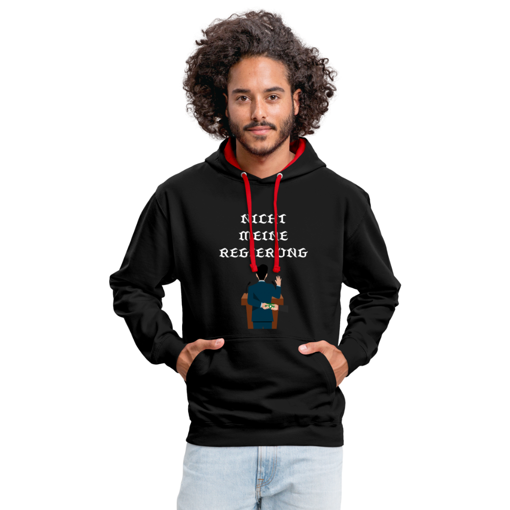 Kontrast Hoodie - Nicht meine Regierung - black/red