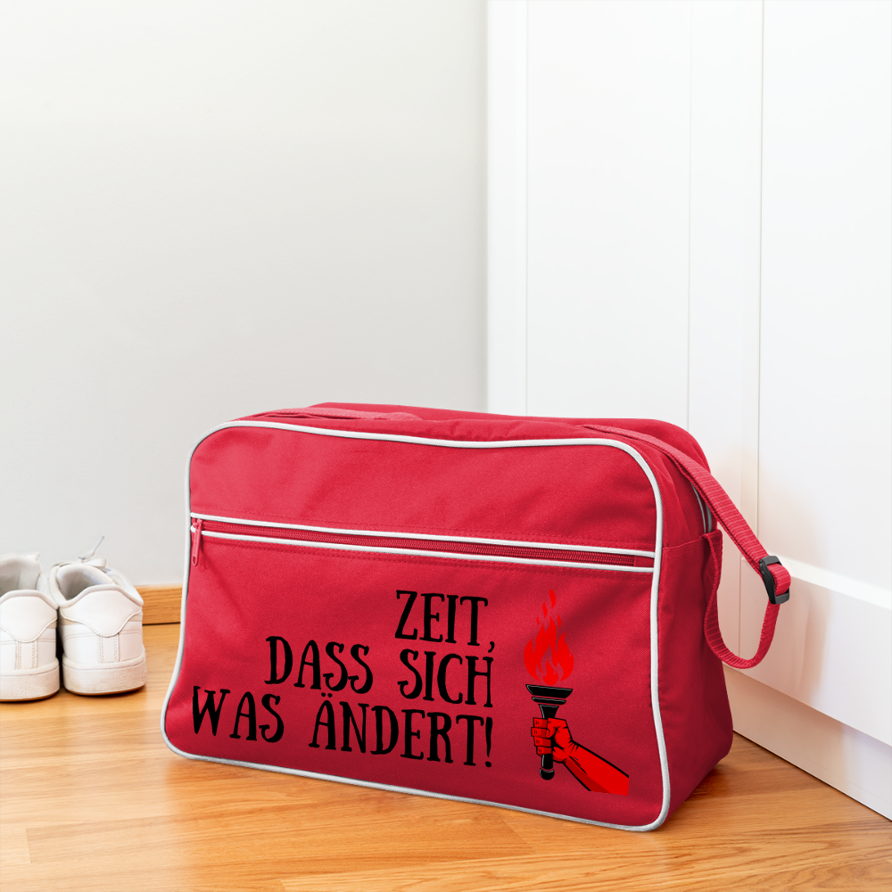 Retro Tasche - Zeit, dass sich was ändert! - Rot/Weiß