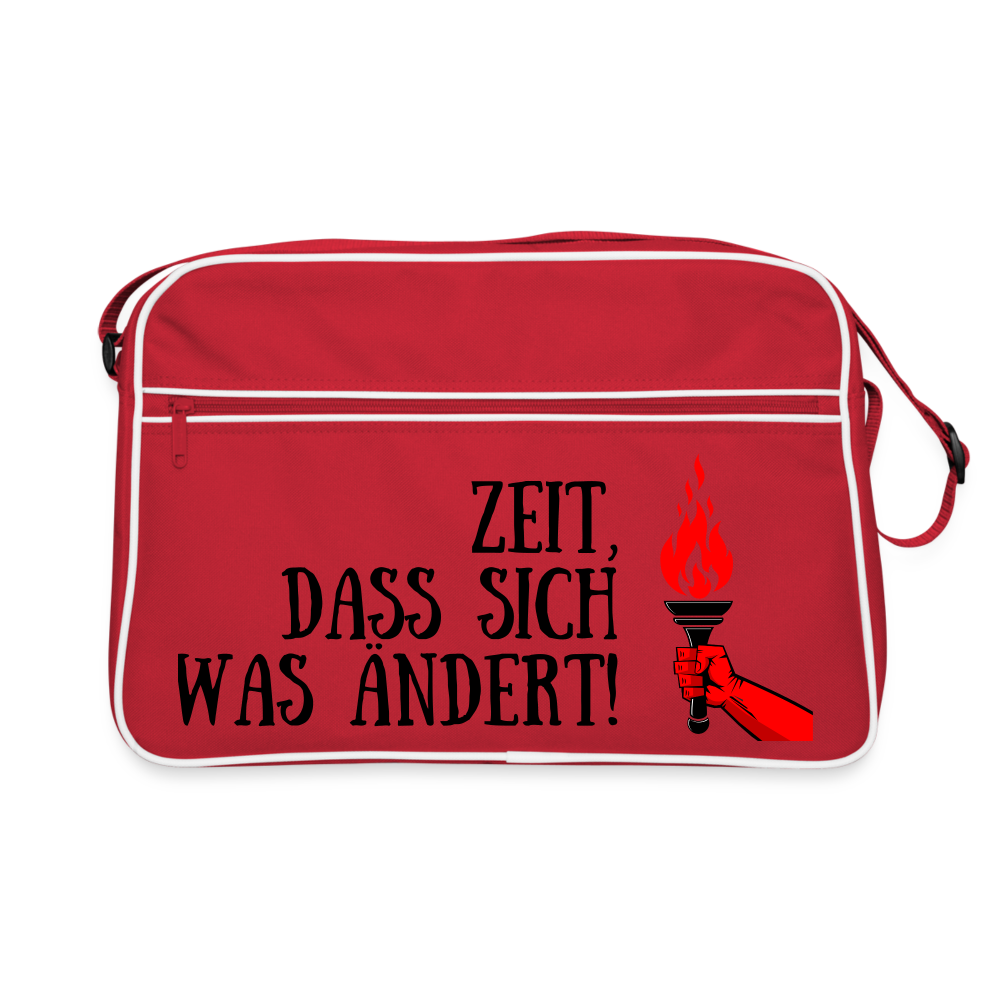 Retro Tasche - Zeit, dass sich was ändert! - Rot/Weiß