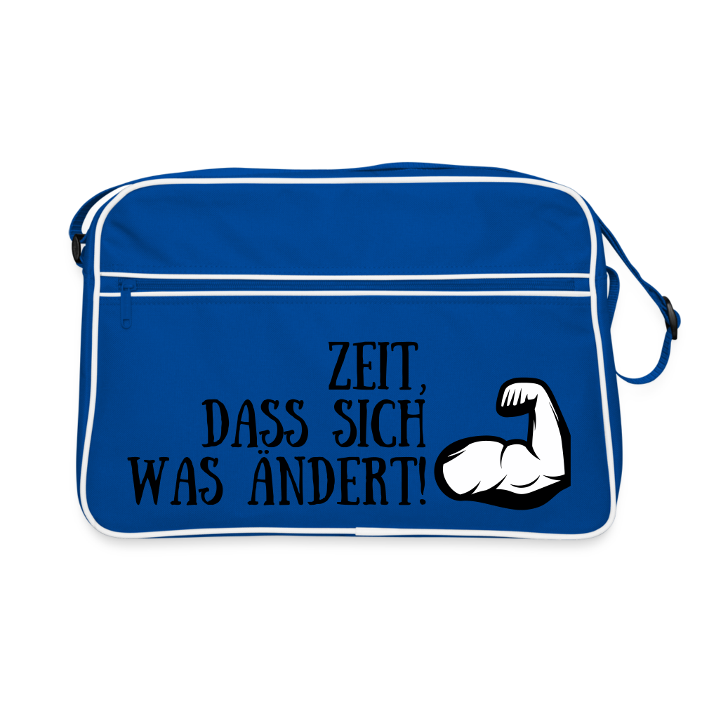 Retro Tasche - Zeit, dass sich was ändert! - Blau/Weiß