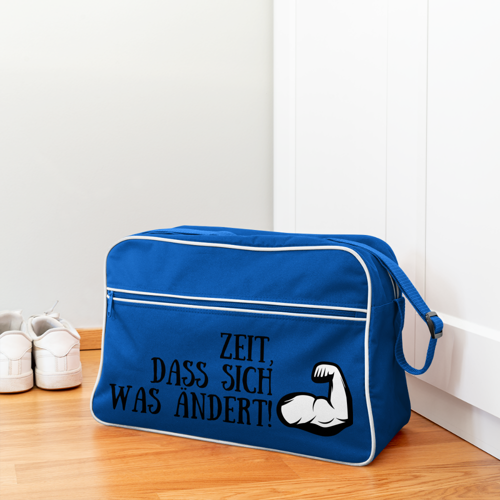 Retro Tasche - Zeit, dass sich was ändert! - Blau/Weiß