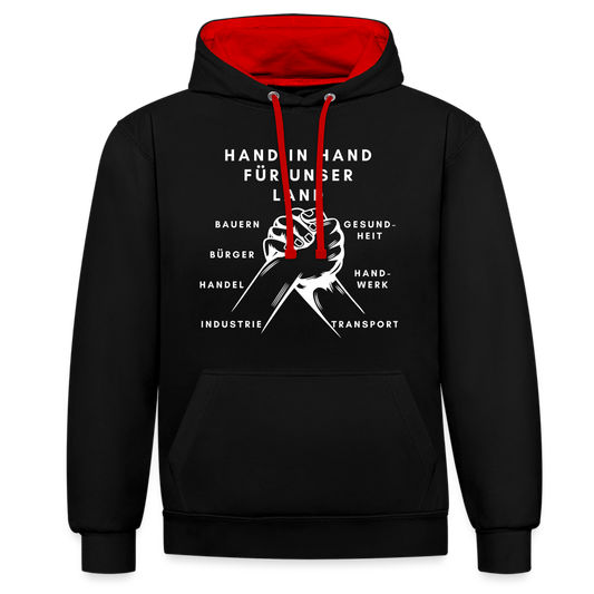 Kontrast-Hoodie - Hand in Hand für unser Land - Schwarz/Rot