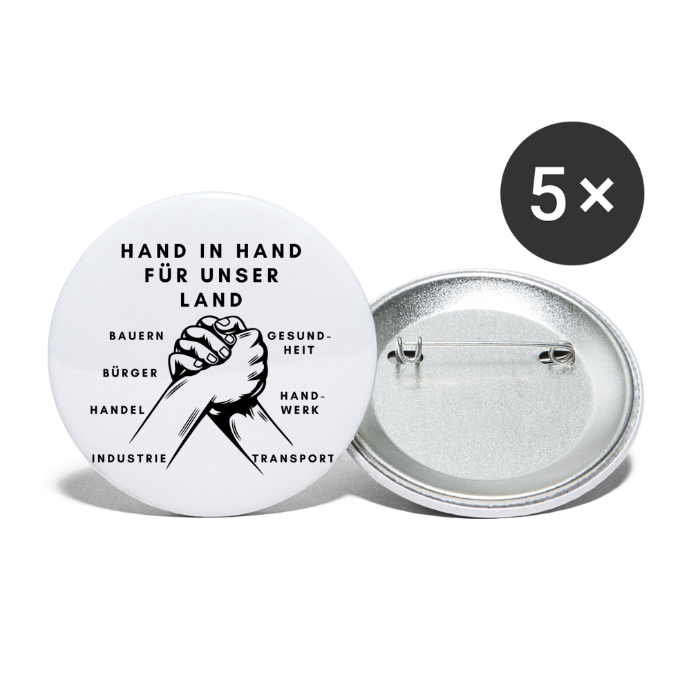 Buttons groß 56 mm (5er Pack) - Hand in Hand für unser Land - weiß