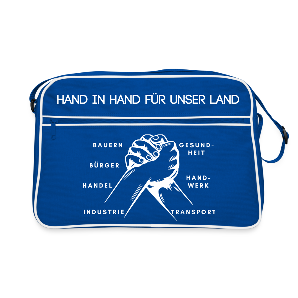 Retro Tasche - Hand in Hand für unser Land - Blau/Weiß