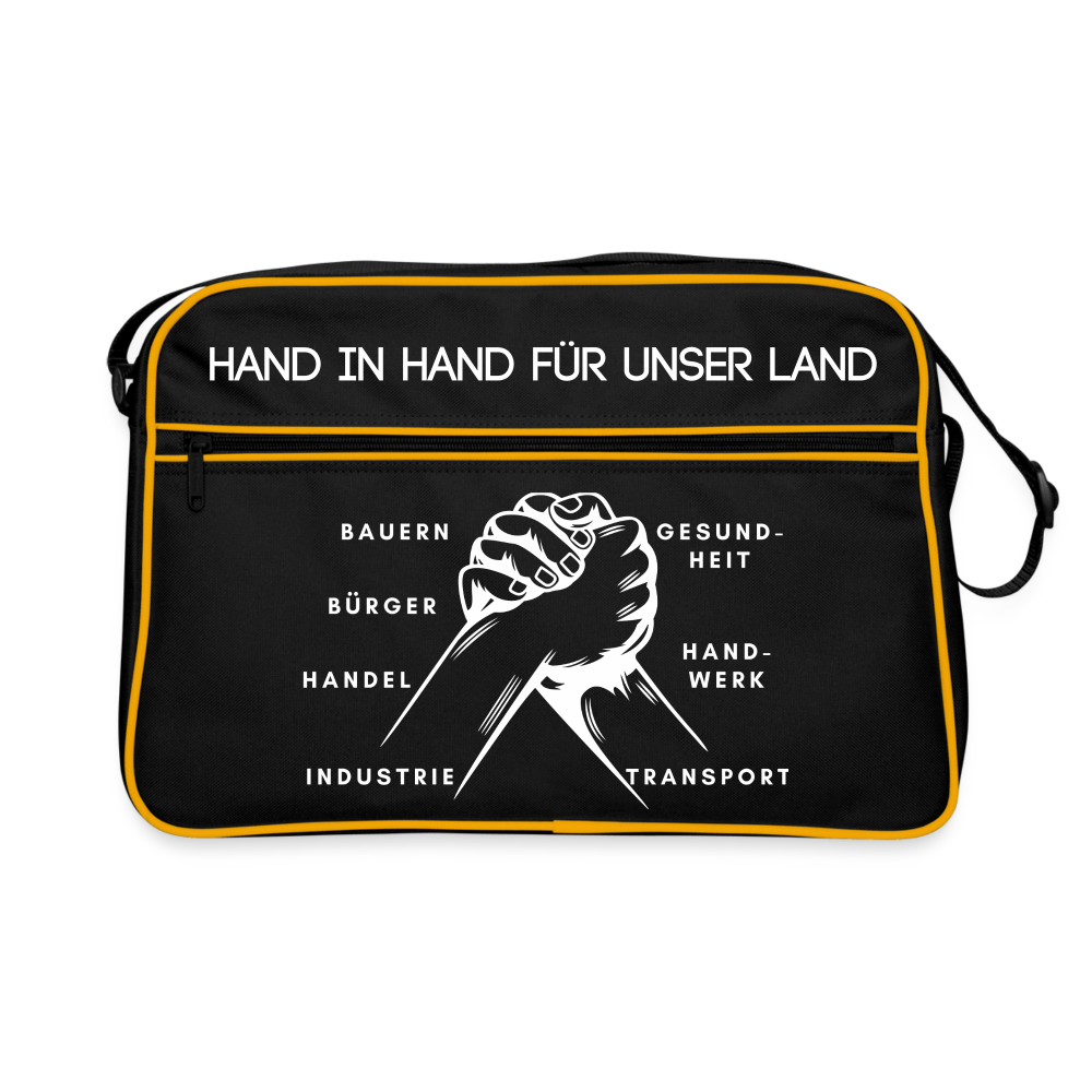 Retro Tasche - Hand in Hand für unser Land - Schwarz/Gold