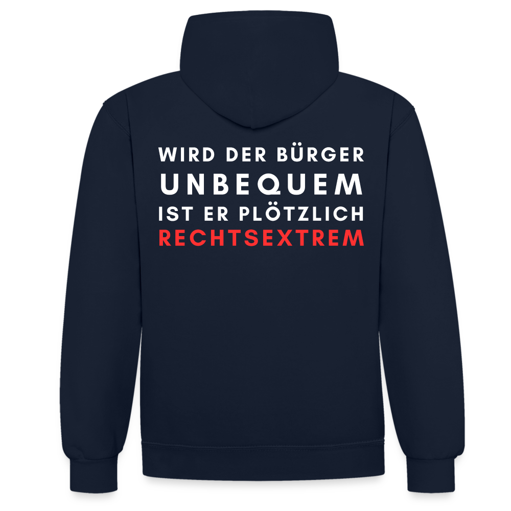 Kontrast-Hoodie - Wird der Bürger unbequem - Navy/Rot