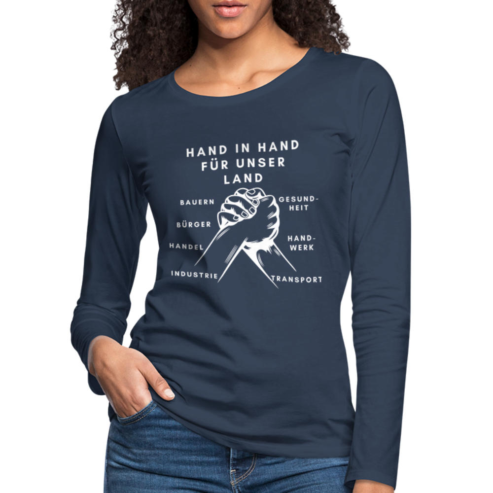 Frauen Premium Langarmshirt - Hand in Hand für unser Land - Navy