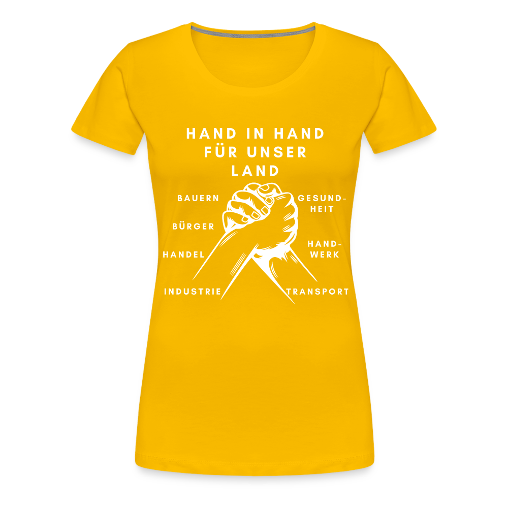 Frauen Premium T-Shirt - Hand in Hand für unser Land - Sonnengelb