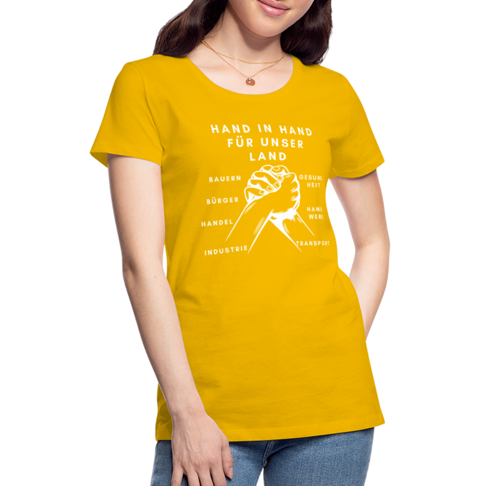 Frauen Premium T-Shirt - Hand in Hand für unser Land - Sonnengelb