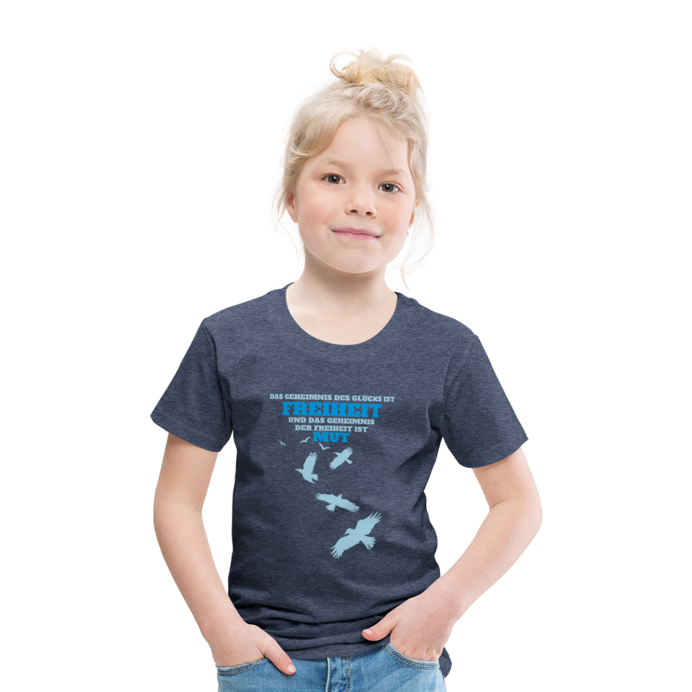 Kinder Premium T-Shirt FREIHEIT UND MUT - Blau meliert