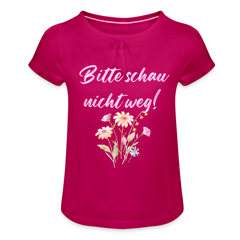 Mädchen-T-Shirt mit Raffungen Bitte schau nicht weg - Fuchsia