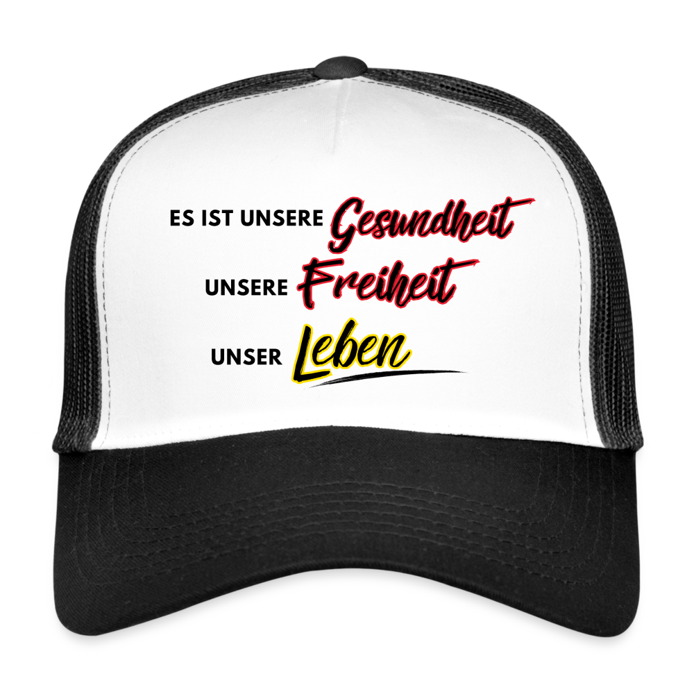 Trucker Cap  Gesundheit, Freiheit, Leben - Weiß/Schwarz