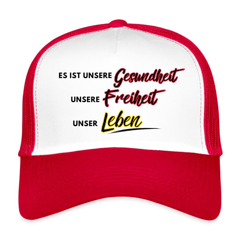 Trucker Cap  Gesundheit, Freiheit, Leben - Weiß/Rot