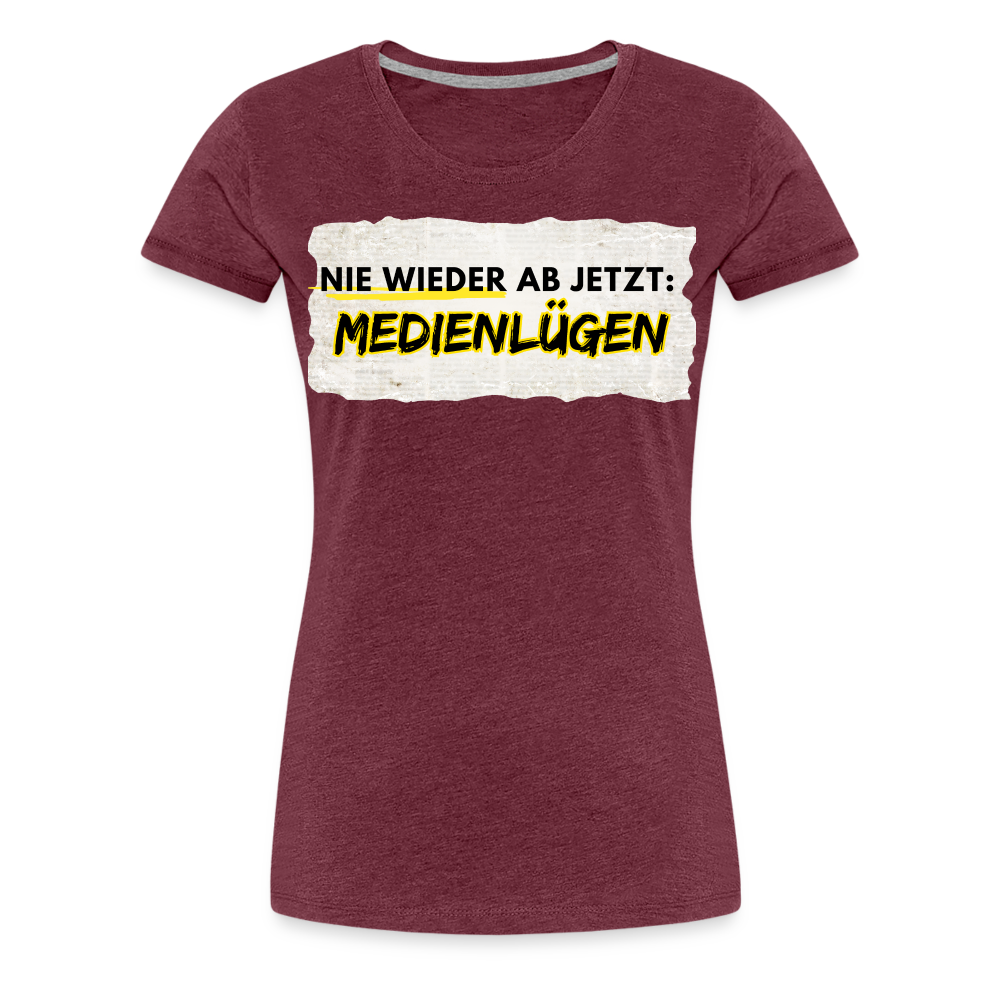 Frauen Premium T-Shirt - Nie wieder Medienlügen - Bordeauxrot meliert