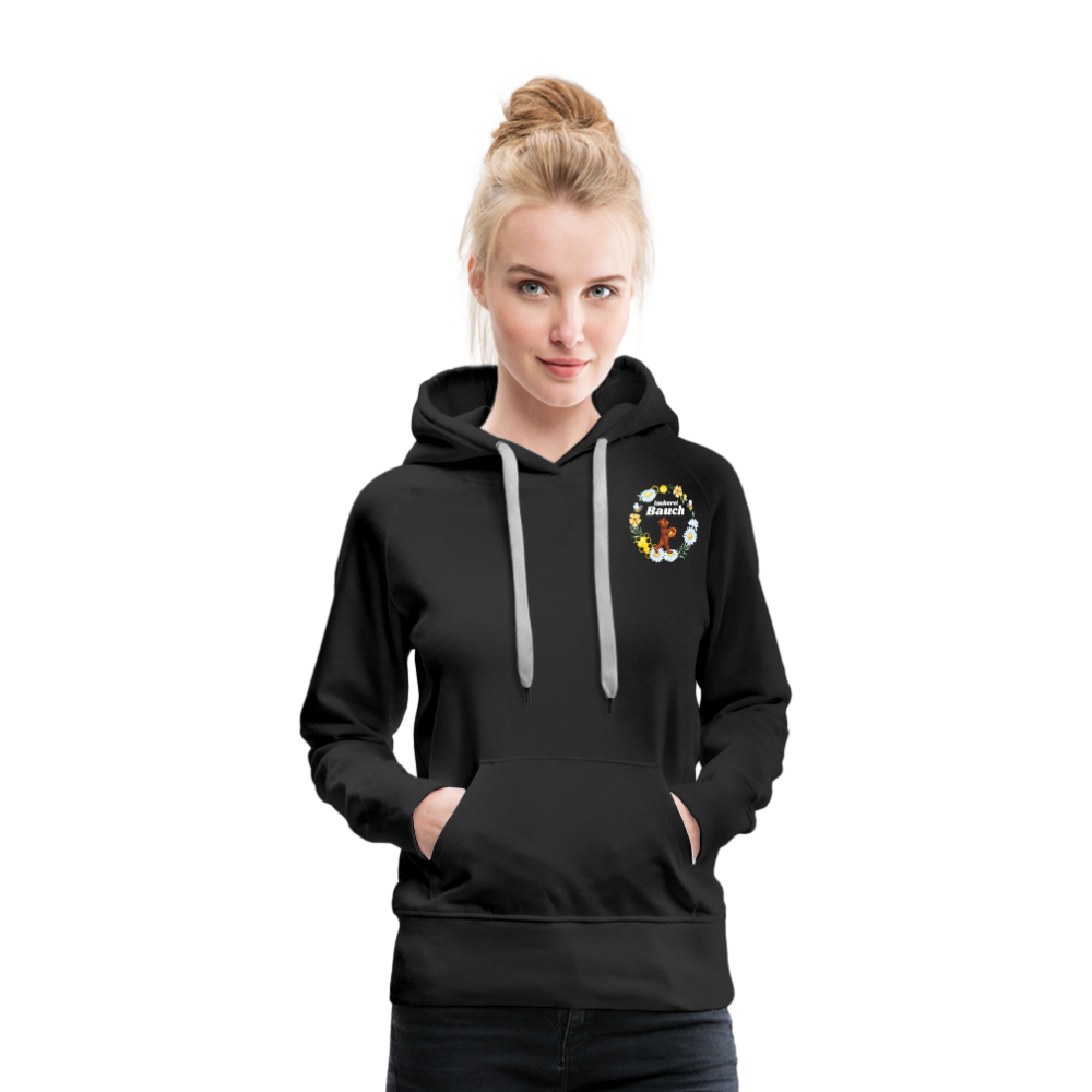 Frauen Premium Hoodie Bauch Logo vorne und hinten - Schwarz