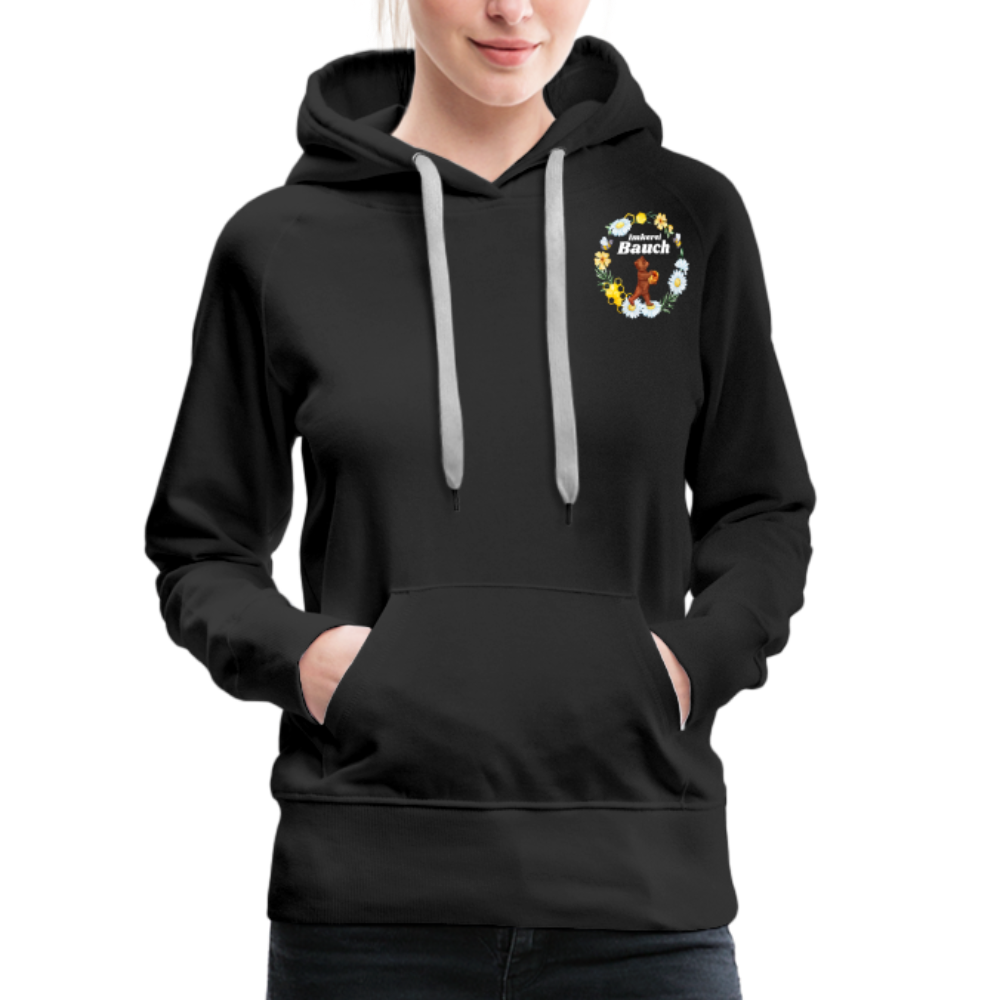 Frauen Premium Hoodie Bauch Logo vorne und hinten - Schwarz