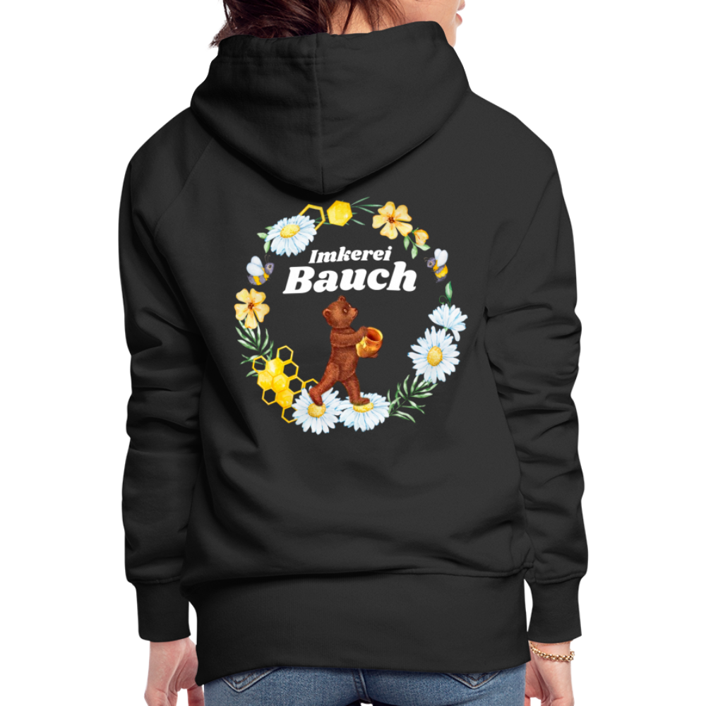 Frauen Premium Hoodie Bauch Logo vorne und hinten - Schwarz