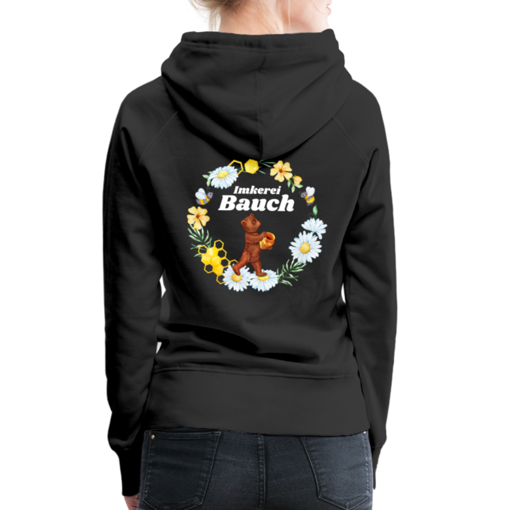 Frauen Premium Hoodie Bauch Logo vorne und hinten - Schwarz