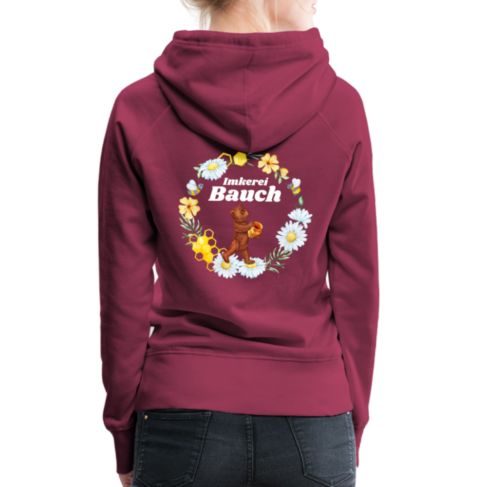 Frauen Premium Hoodie Bauch Logo vorne und hinten - Bordeaux