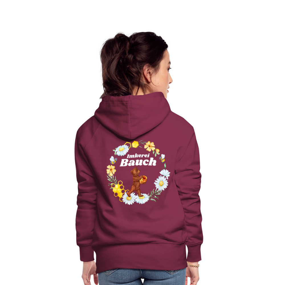 Frauen Premium Hoodie Bauch Logo vorne und hinten - Bordeaux