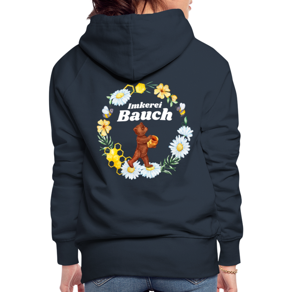 Frauen Premium Hoodie Bauch Logo vorne und hinten - Navy