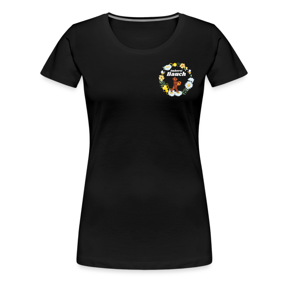 Frauen Premium T-Shirt Bauch Logo vorne und hinten - Schwarz