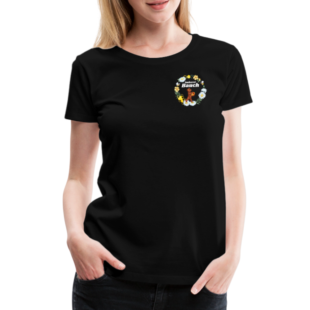 Frauen Premium T-Shirt Bauch Logo vorne und hinten - Schwarz