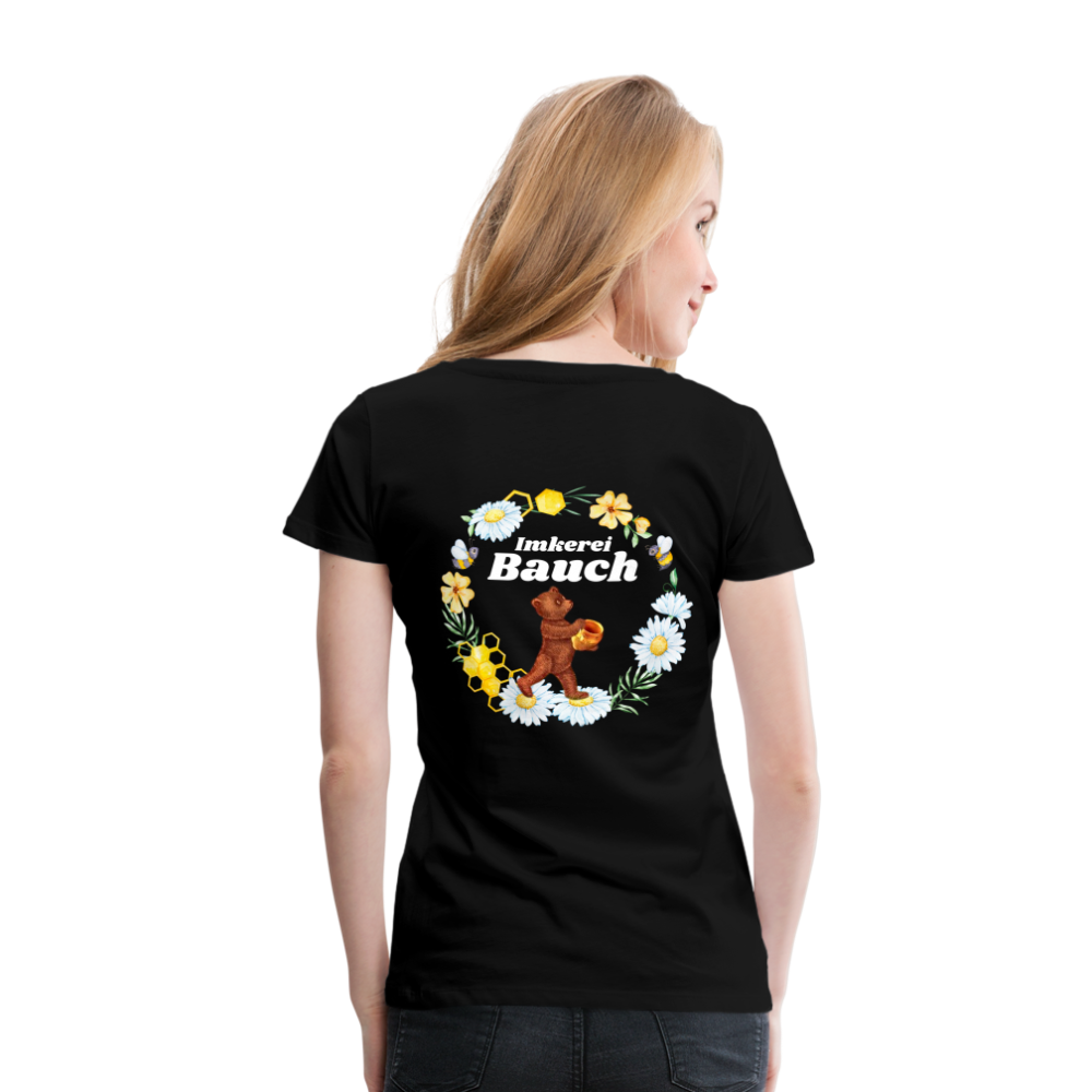 Frauen Premium T-Shirt Bauch Logo vorne und hinten - Schwarz