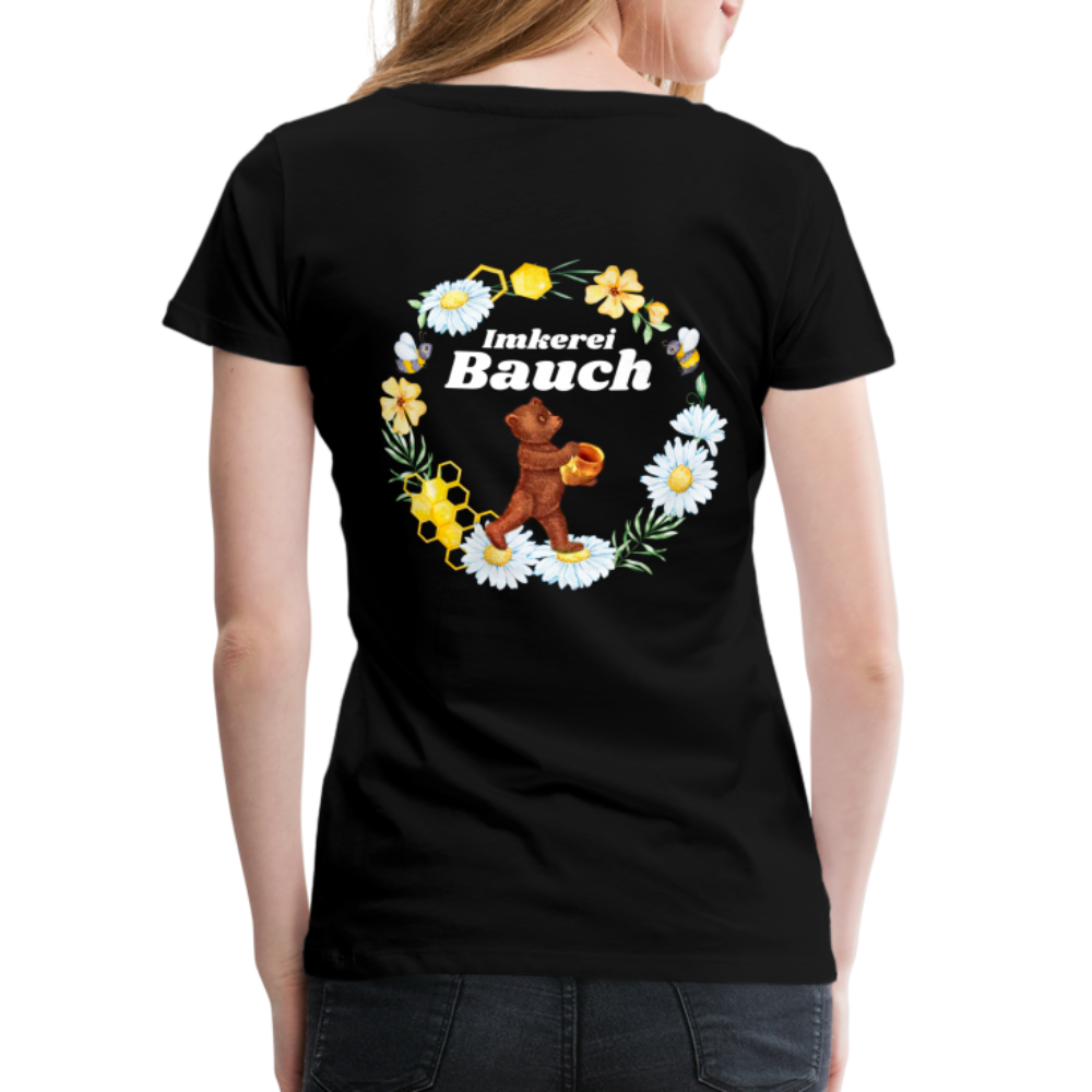 Frauen Premium T-Shirt Bauch Logo vorne und hinten - Schwarz