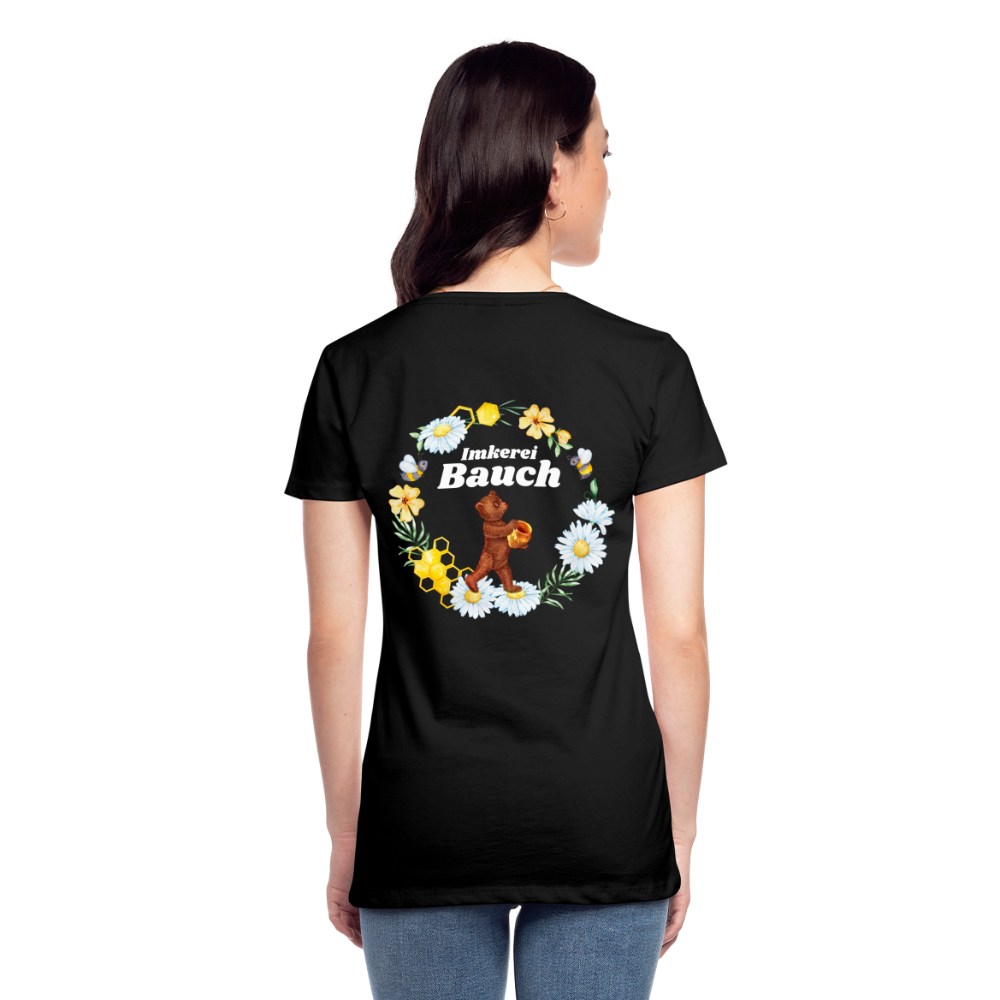 Frauen Premium T-Shirt Bauch Logo vorne und hinten - Schwarz