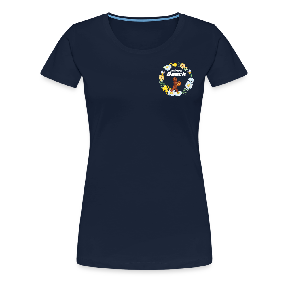 Frauen Premium T-Shirt Bauch Logo vorne und hinten - Navy