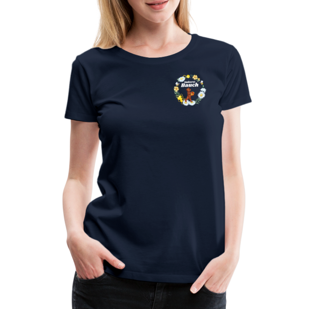 Frauen Premium T-Shirt Bauch Logo vorne und hinten - Navy