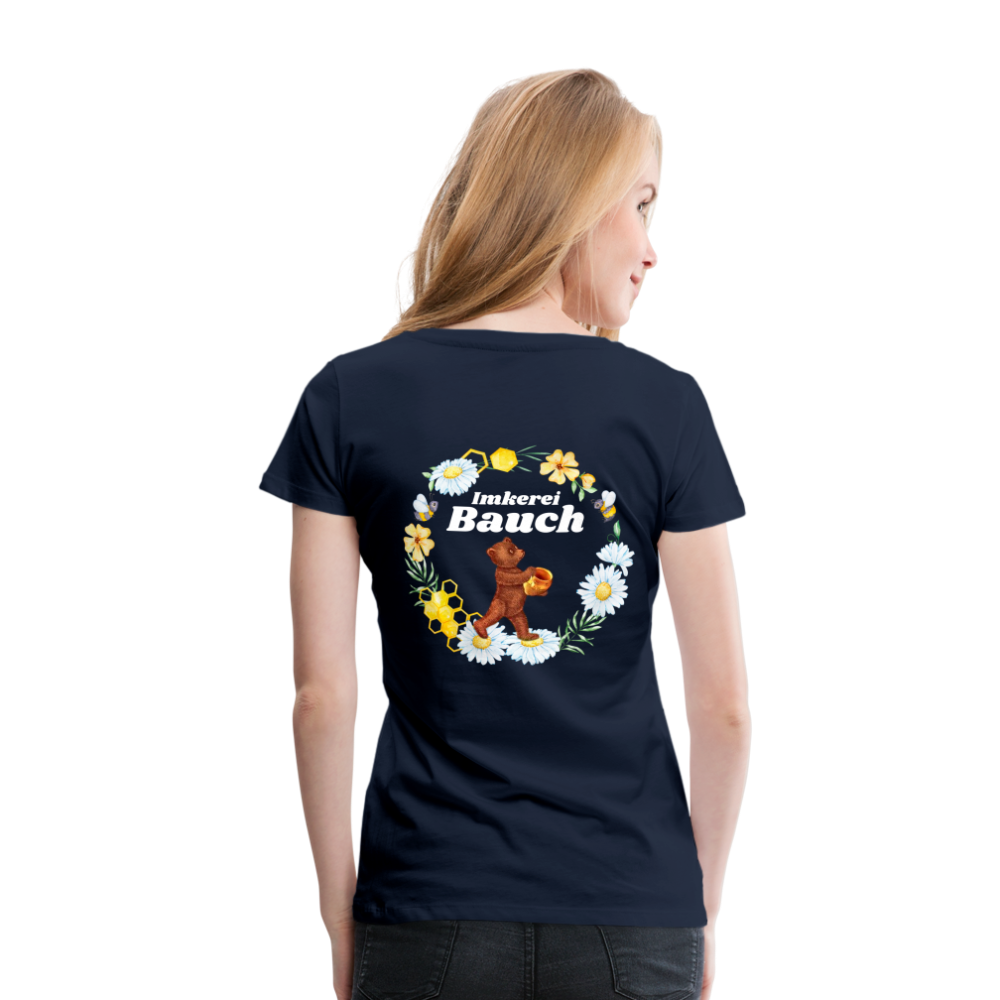 Frauen Premium T-Shirt Bauch Logo vorne und hinten - Navy