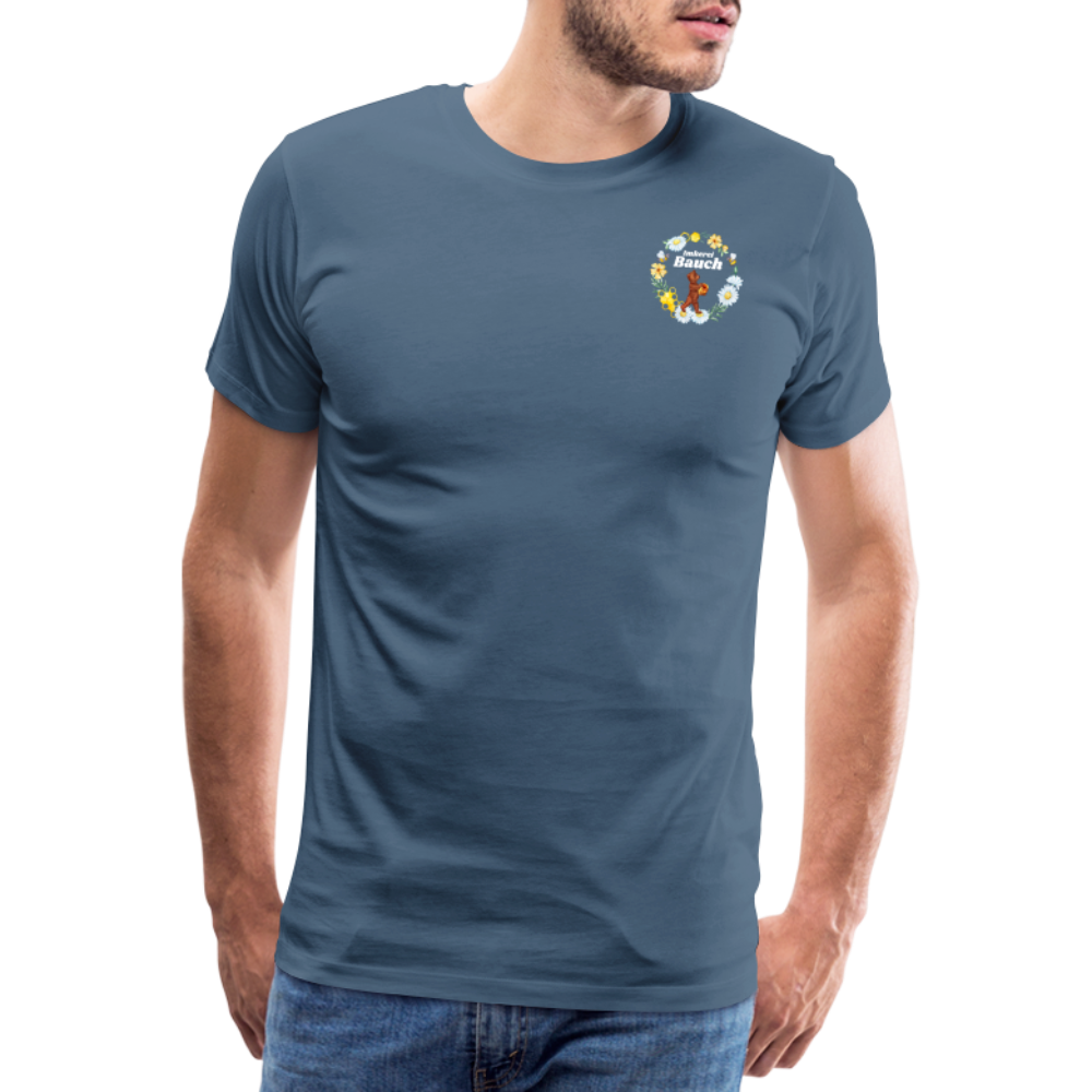 Männer Premium T-Shirt Bauch Logo nur vorne - Blaugrau