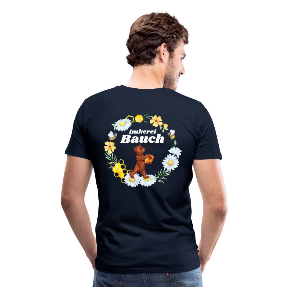 Männer Premium T-Shirt Bauch Logo vorne und hinten - Navy