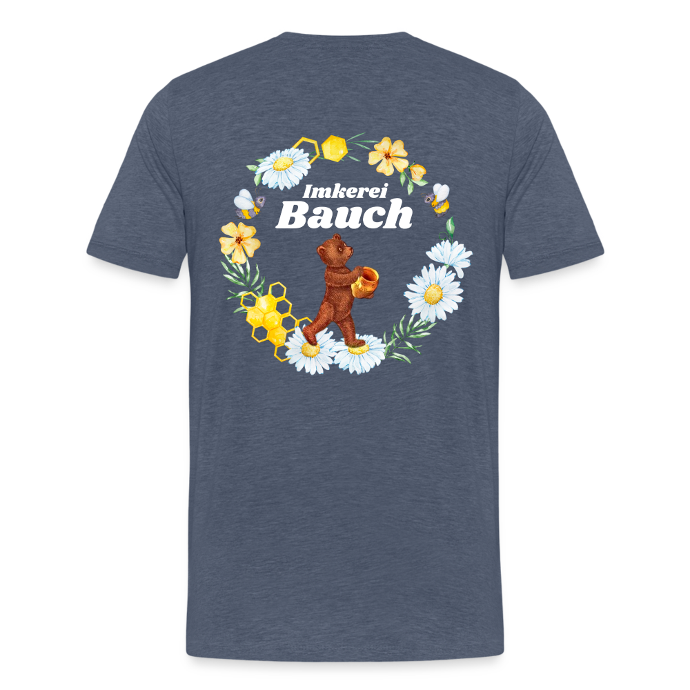 Männer Premium T-Shirt Bauch Logo vorne und hinten - Blau meliert