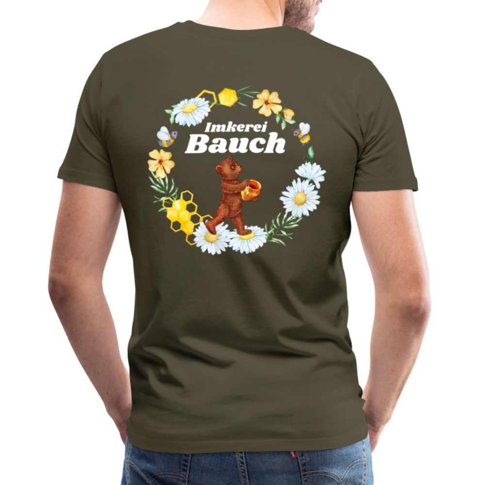 Männer Premium T-Shirt Bauch Logo vorne und hinten - Khaki