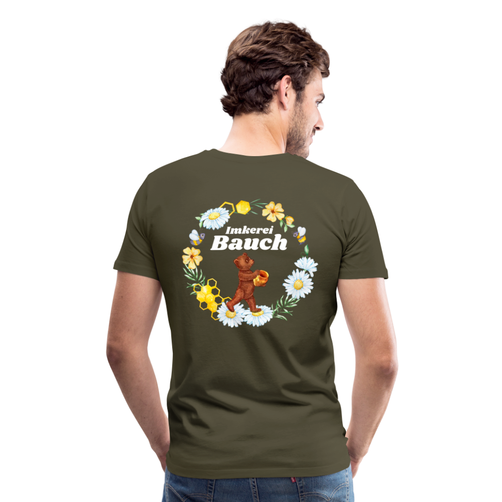 Männer Premium T-Shirt Bauch Logo vorne und hinten - Khaki