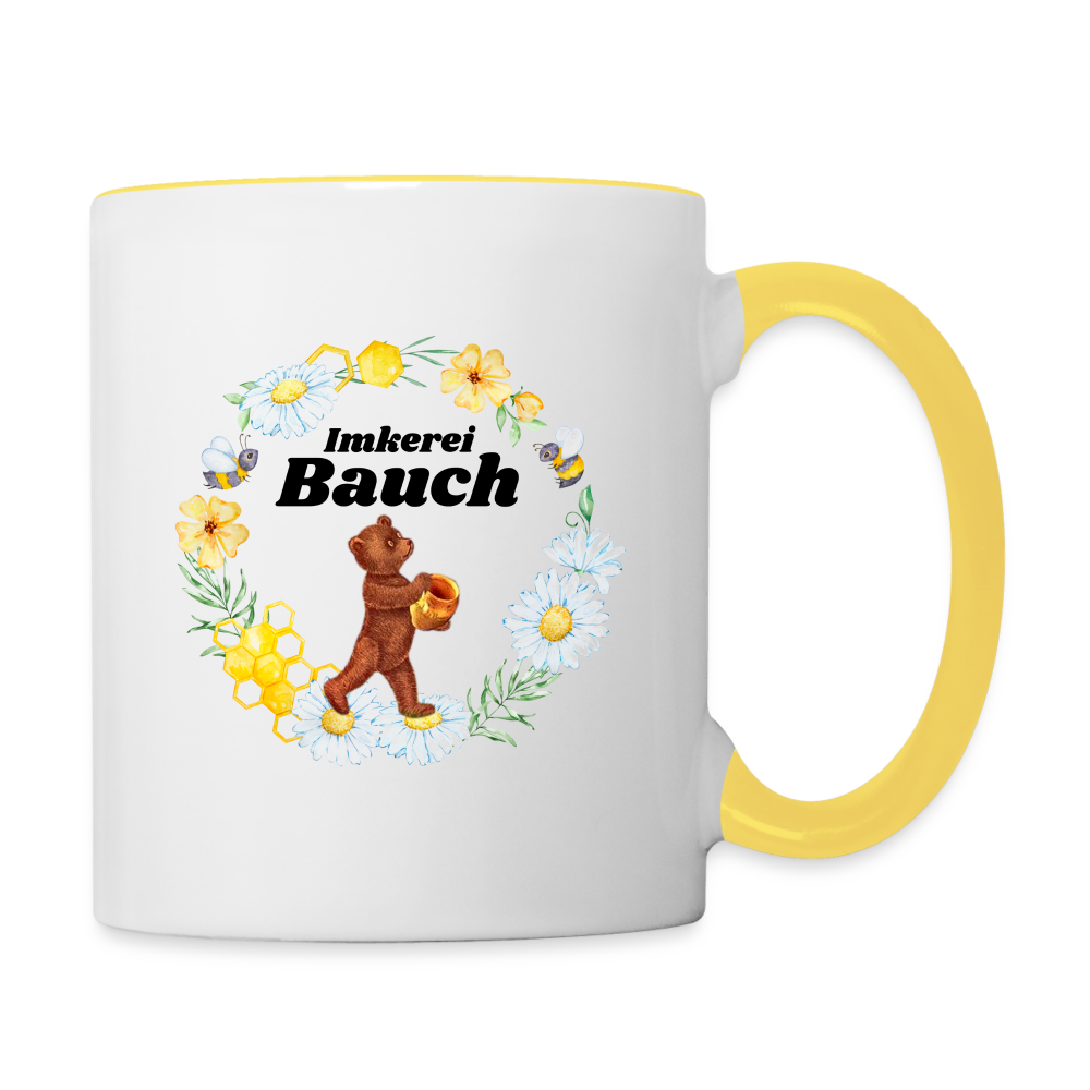 Tasse zweifarbig Imkerei Bauch - Weiß/Gelb