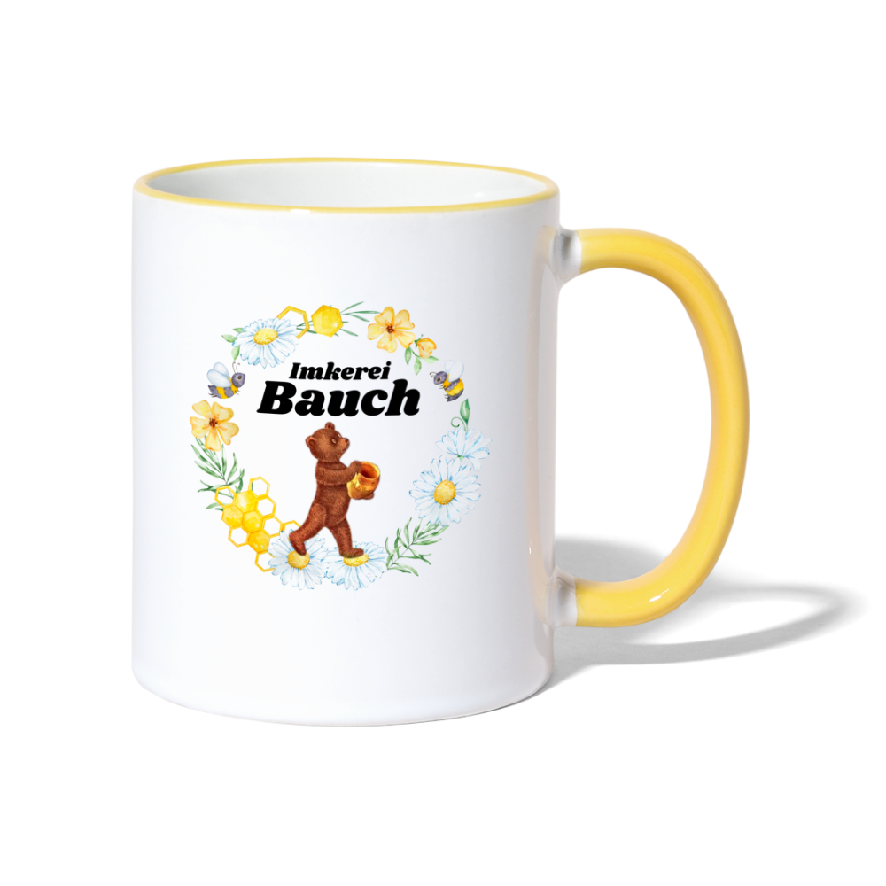 Tasse zweifarbig Imkerei Bauch - Weiß/Gelb