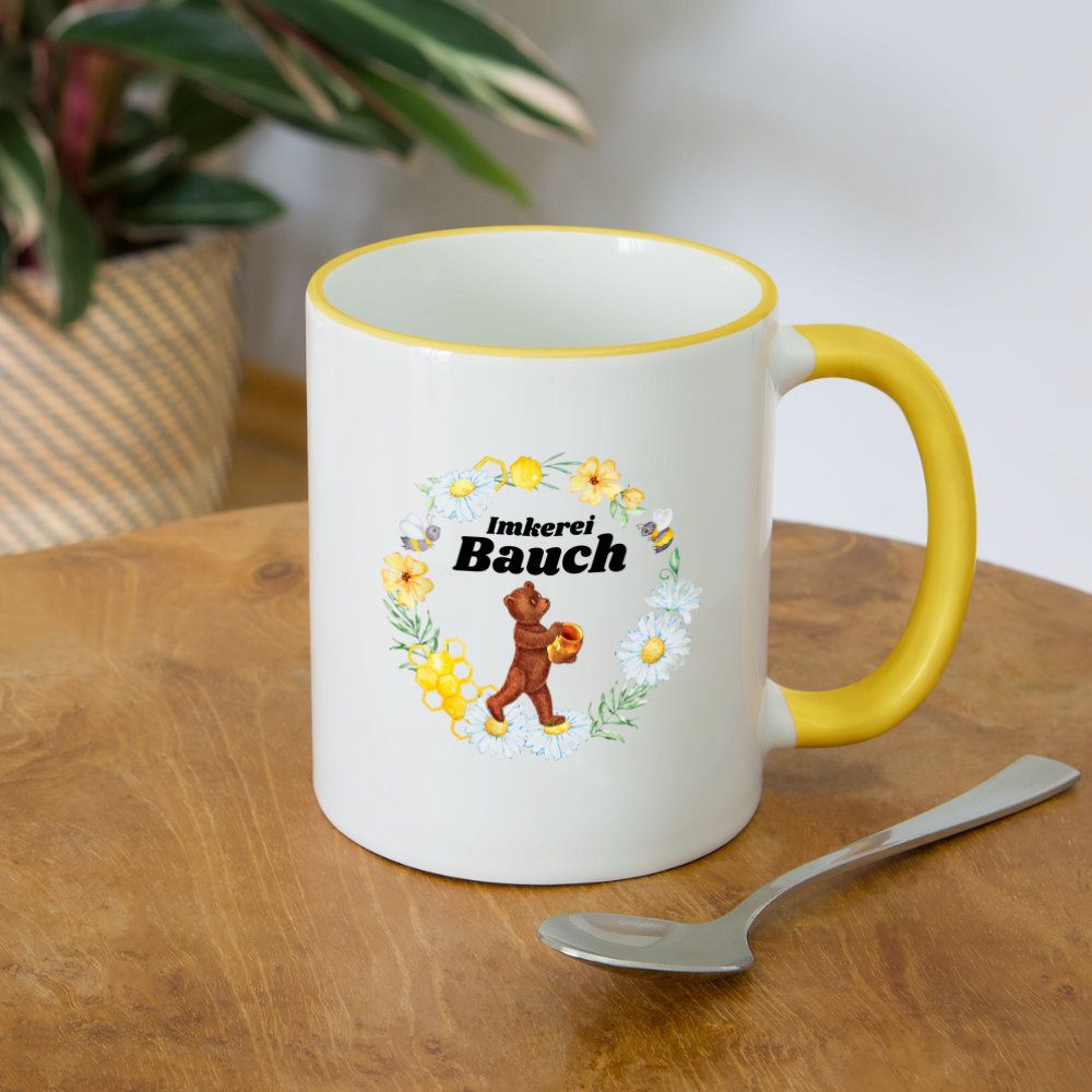 Tasse zweifarbig Imkerei Bauch - Weiß/Gelb