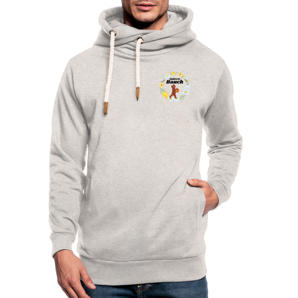 Unisex Schalkragen Hoodie Imkerei Bauch nur vorne - Beige meliert